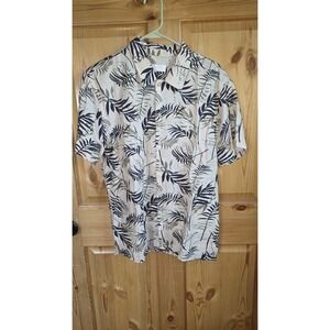 7 For All Mankind Men's Botanical Palm Leaf Print Linen-Blend Camp Shirt M